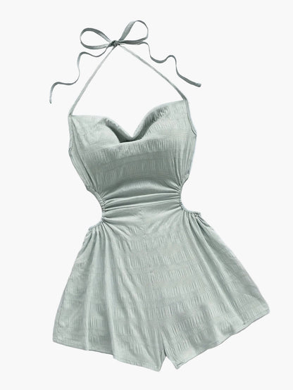 Elegant Women's Romper with Cowl Neck and Open Back – Vacation Style, Modern Fit