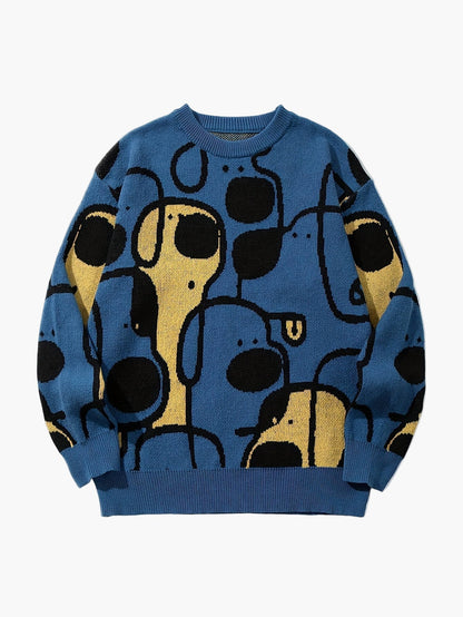 Męski sweter z graficznym wzorem psa, casual na jesień i zimę