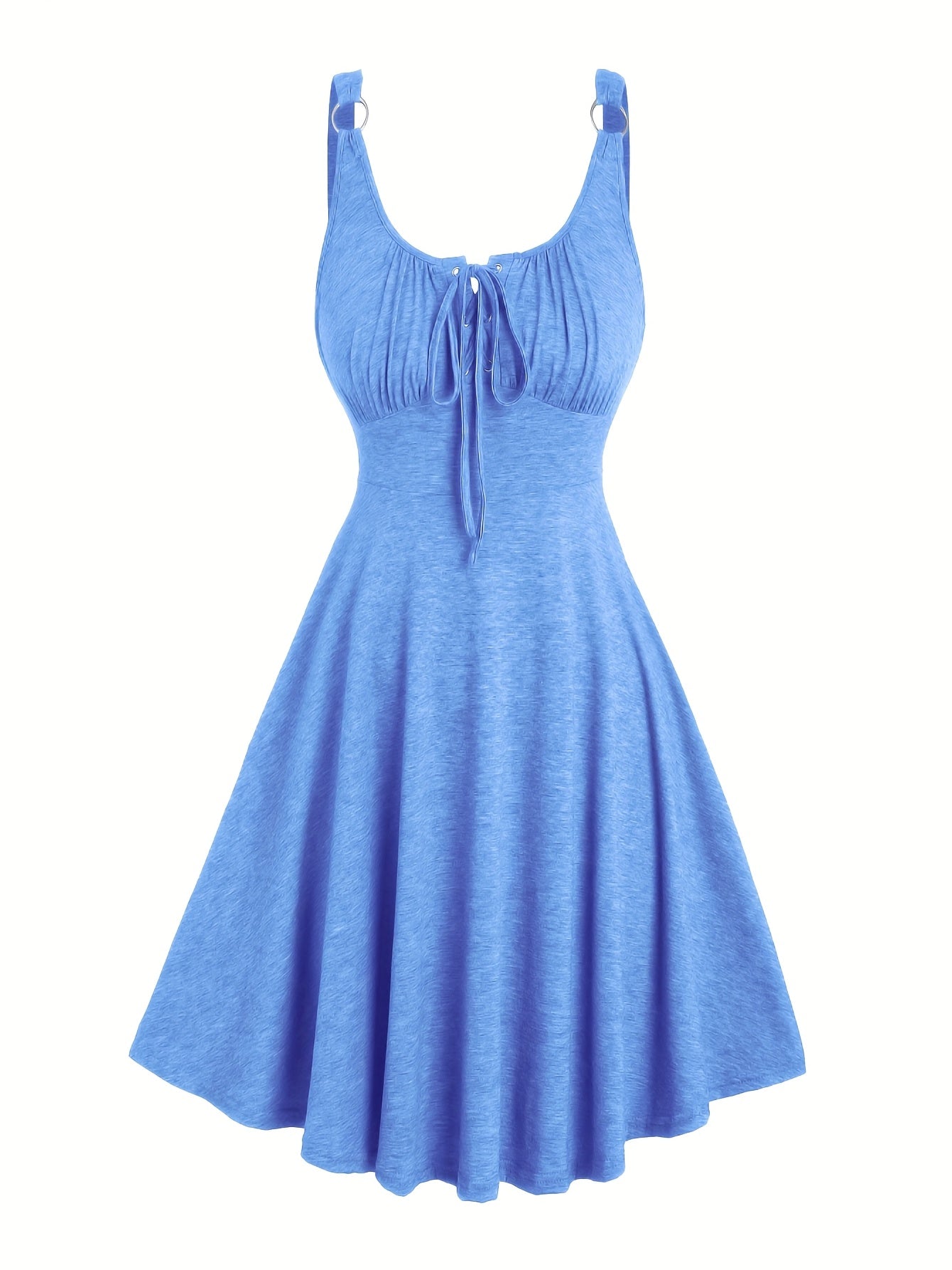 Lässiges Damenkleid mit Ausschnitt und Ösen-Trägern, ausgestellter Frühling-Sommer-Stil  