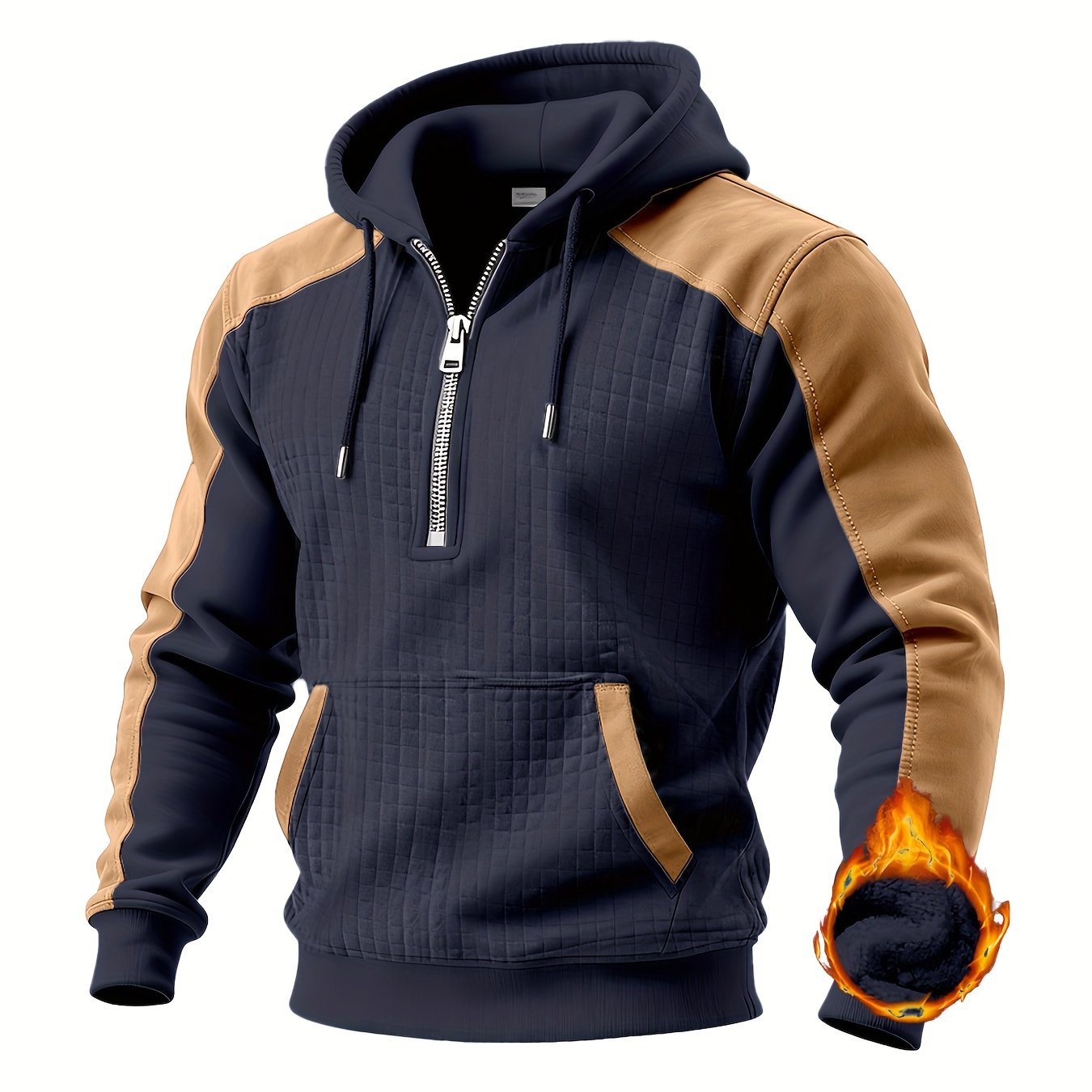 Sweat à Capuche Homme Bicolore Matelassé avec Fermeture Éclair et Poche Kangourou