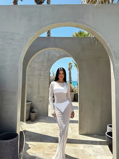 Robe de plage longue femme style glamour pour vacances et piscine