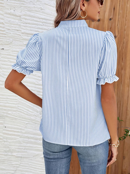 Blouse Femme Élégante à Rayures Manches Bouffantes Style Décontracté Printemps Été