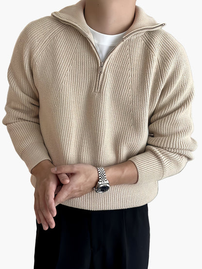 Męski sweter casual z zamkiem i nowoczesnym kołnierzem na jesień/zimę