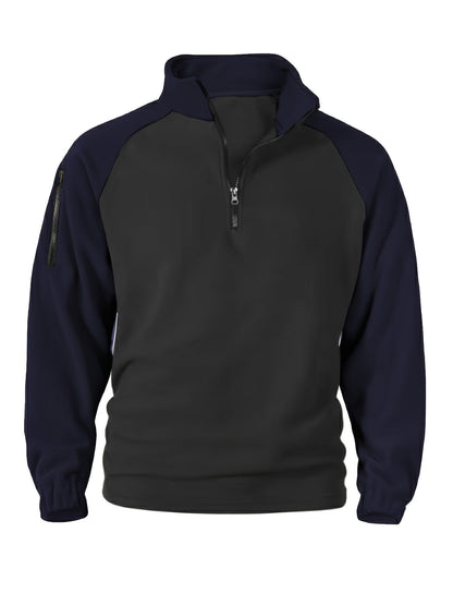Polaire Homme Bicolore Col Montant avec Fermeture Éclair et Manches Raglan