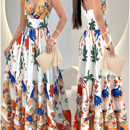 Robe longue bohème à imprimé tropical pour femme – style vacances et occasions estivales