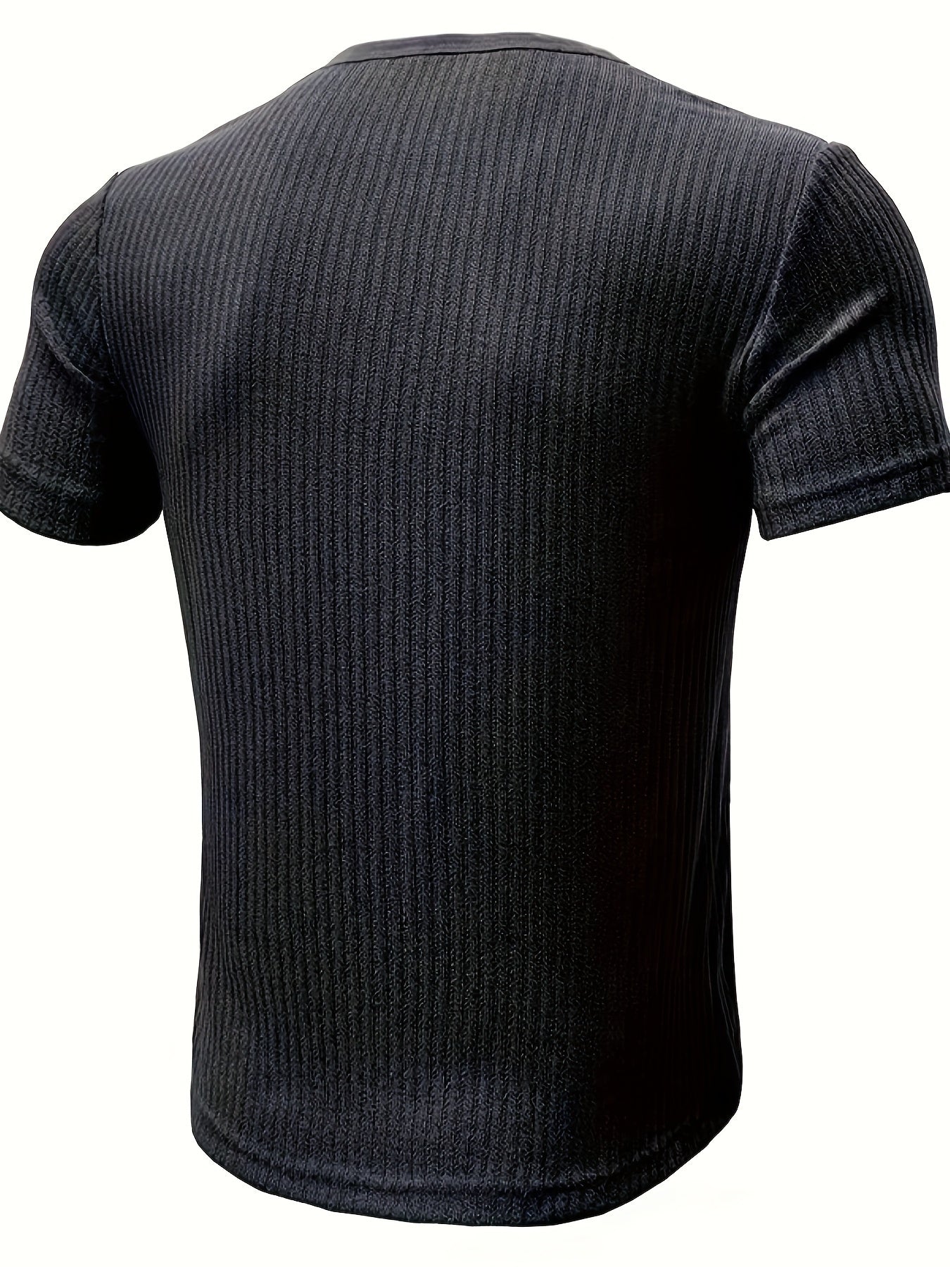 T-shirt Décontracté à Manches Courtes pour Homme Style Henley Boutonné Rayé