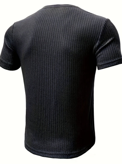 T-shirt Décontracté à Manches Courtes pour Homme Style Henley Boutonné Rayé