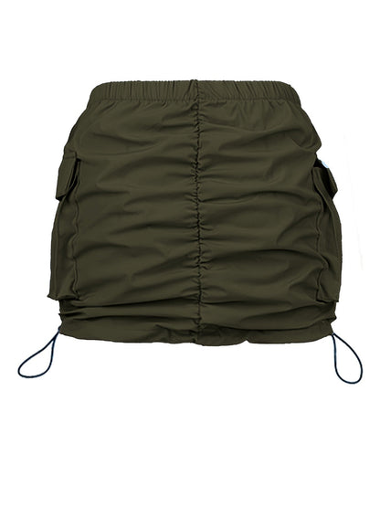 Jupe Mini Cargo Femme Style Urbain avec Fronces et Poches Utilitaires