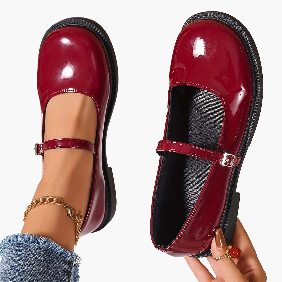 Damskie buty Mary Jane w stylu preppy z paskiem, idealne na co dzień i na czas wolny
