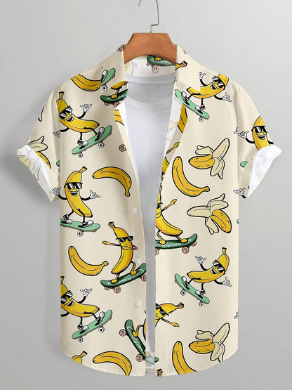 Lässiges Herrenhemd mit lustigem Bananen-Skateboard-Motiv, sommerlich und originell  
