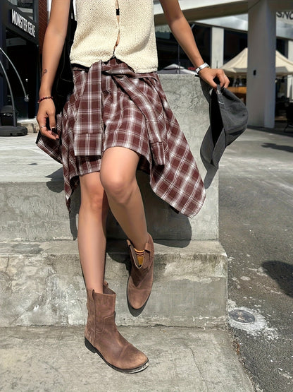 Asymmetrical plaid shirt-style skirt for women – Urban and casual trend