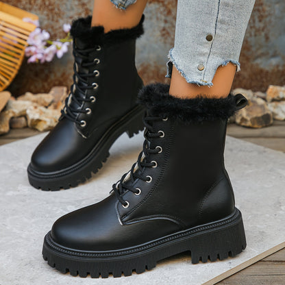Bottes chunky fourrées à lacets pour femme