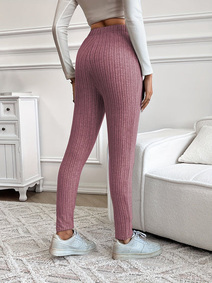 Legging Femme Côtelé Taille Haute Ajustable Confortable Marron Chiné
