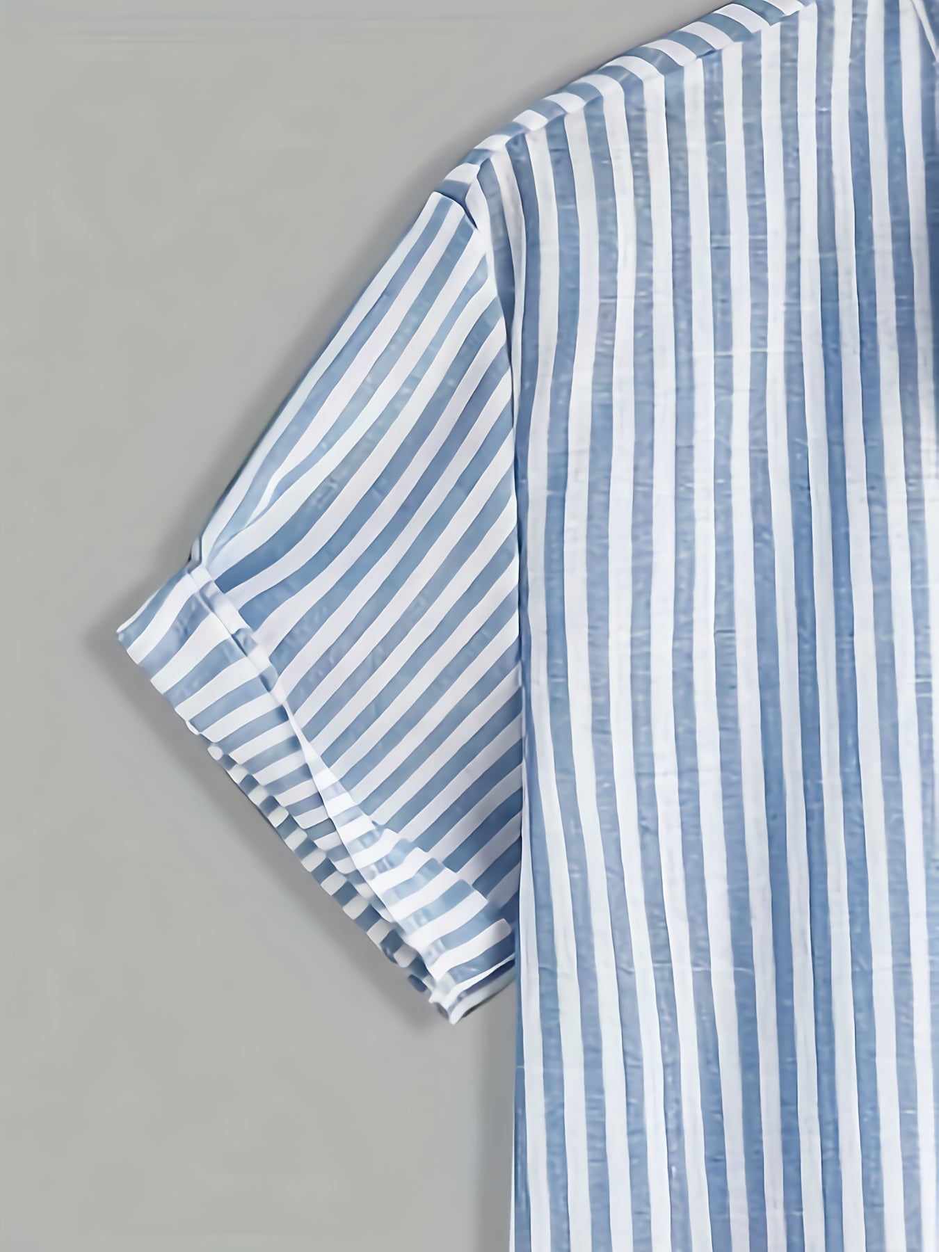 Chemise décontractée à manches courtes pour homme, style estival à rayures, col montant, idéale pour l'été