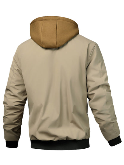 Veste homme style bombardier avec capuche et doublure matelassée amovible, beige