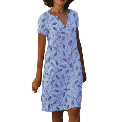Vestido de verano casual para mujer estilo bohemio con estampado de hojas y mármol