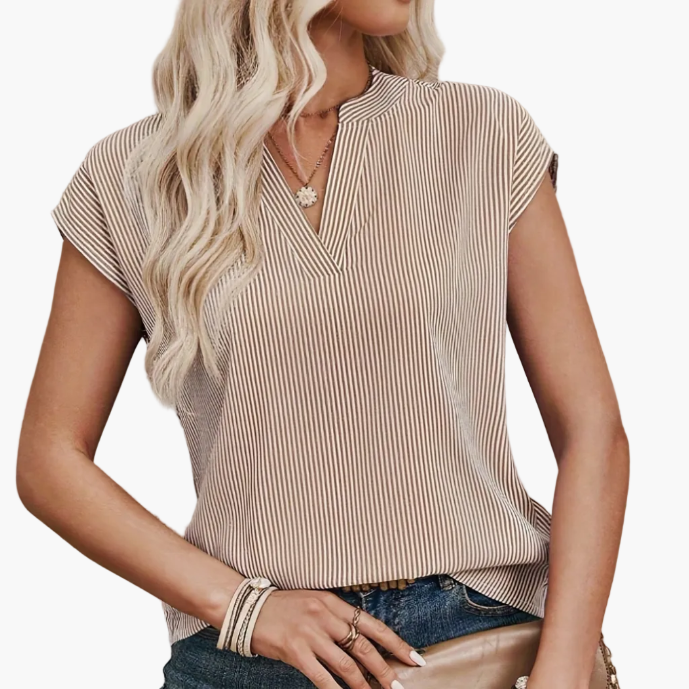 Elegancka damska bluzka w paski, styl casual, do biura i na wyjścia