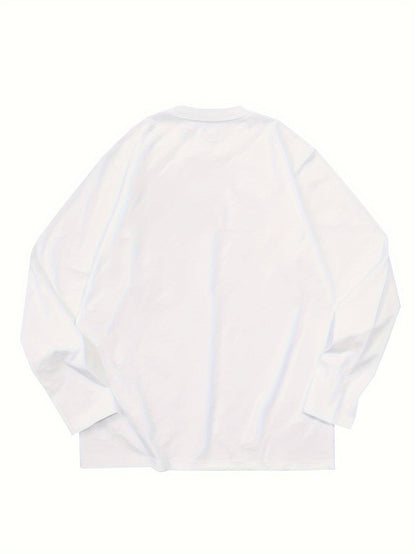 T-shirt Homme Manches Longues Uni Col Rond Ample Noir ou Blanc