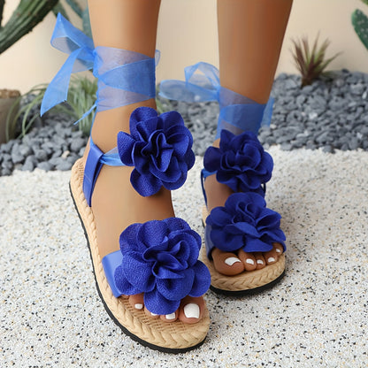 Damesandaler med dekorative blomster i boheme-stil til sommerlige lejligheder