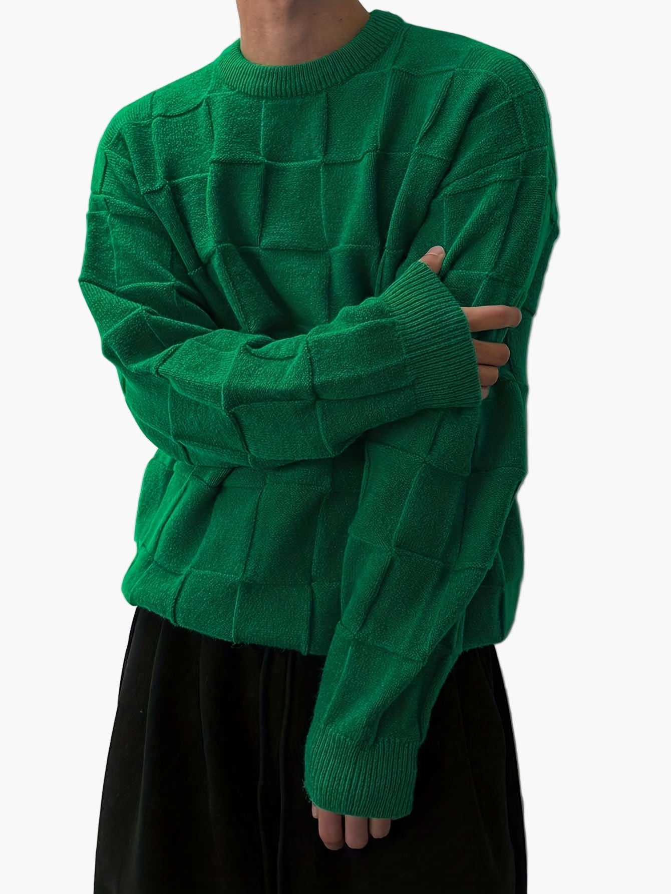 Męski sweter streetwear w kratę, miejski styl casual