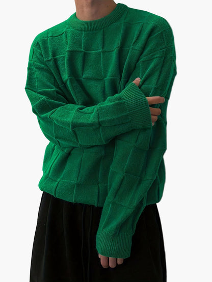 Męski sweter streetwear w kratę, miejski styl casual