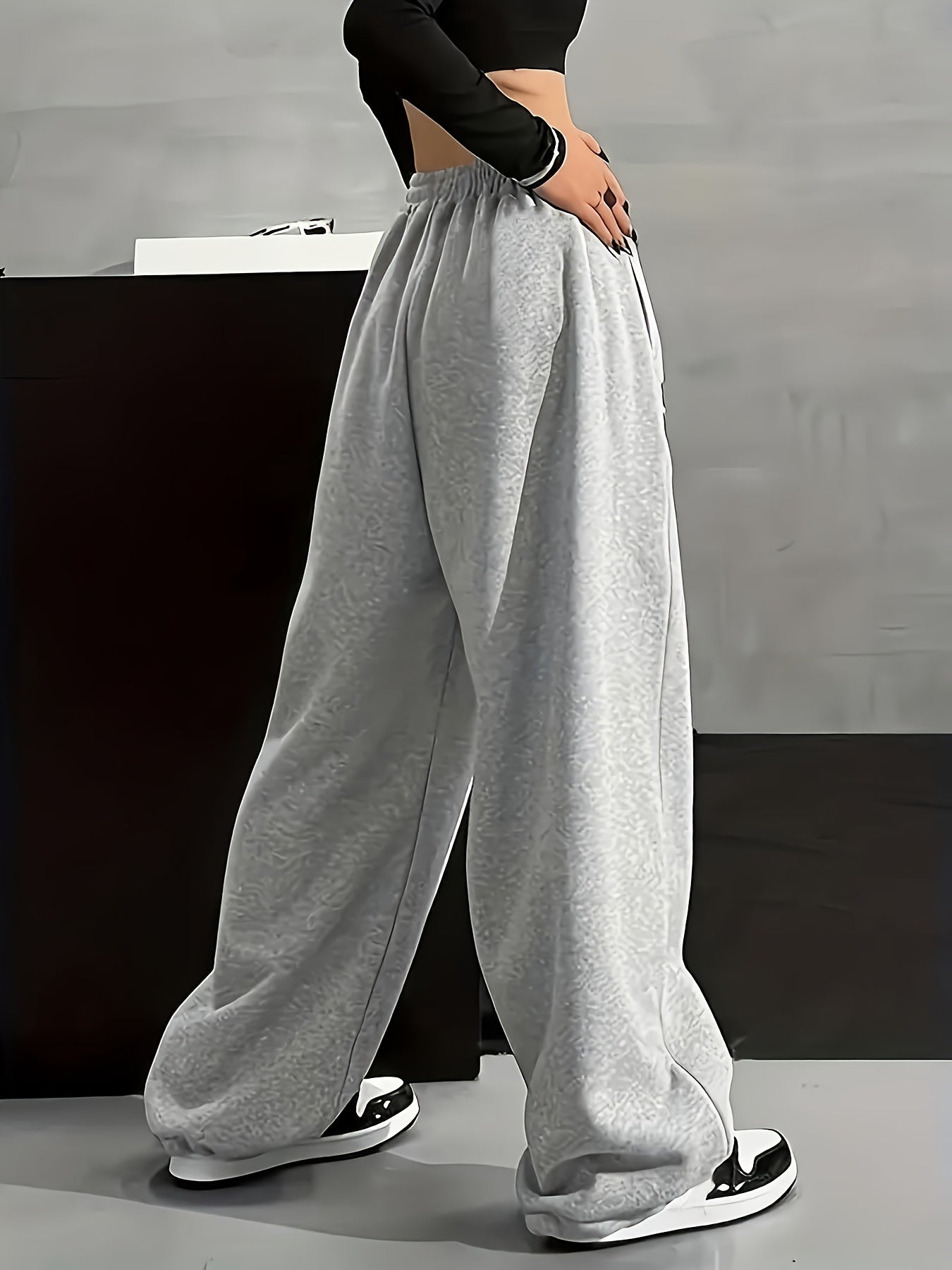 Pantalon large décontracté Femme avec imprimé phases de lune, taille élastiquée et poches
