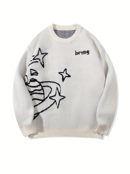Pull en maille unisexe avec motif Planète et étoiles à col rond