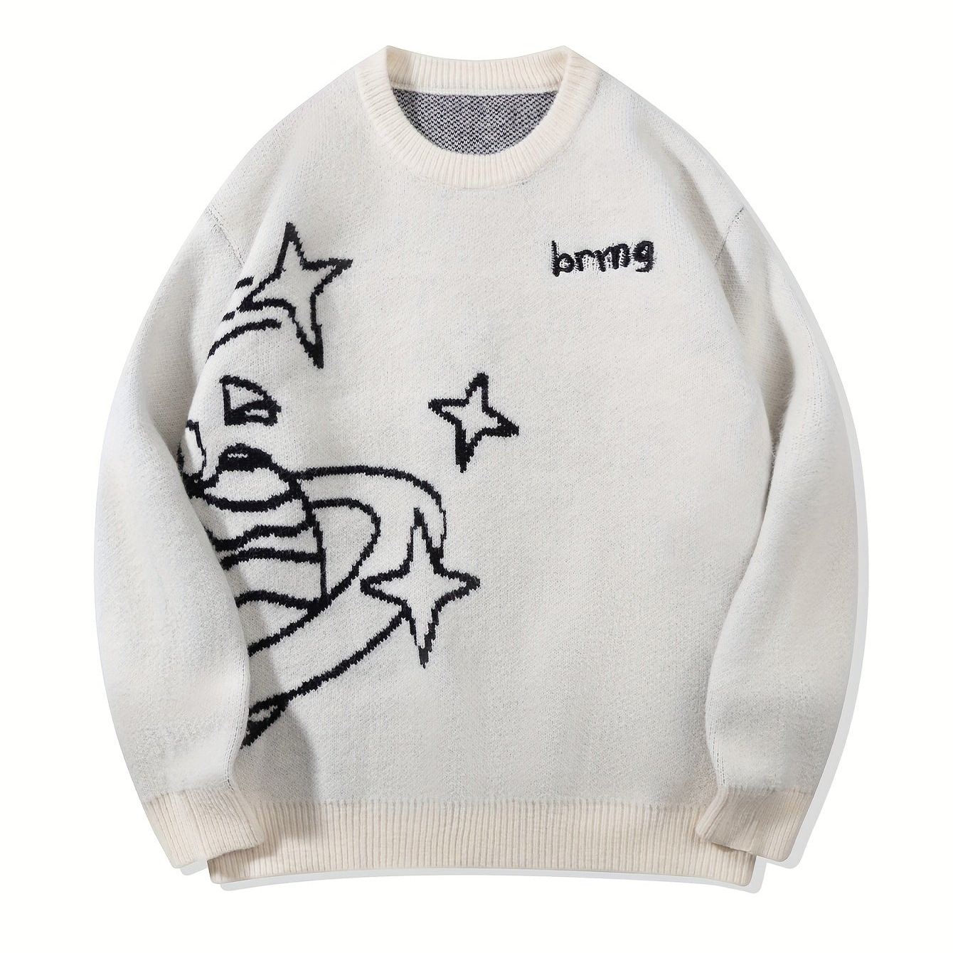 Pull en maille unisexe avec motif Planète et étoiles à col rond