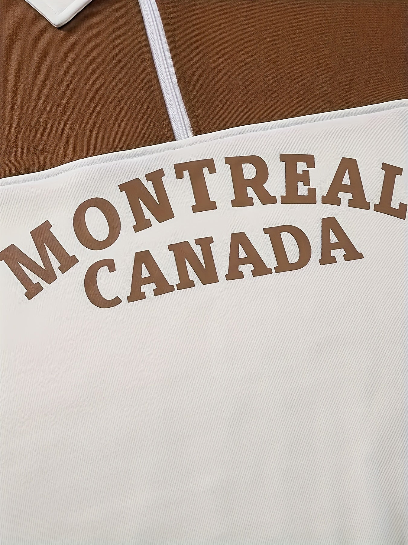 Sweatshirt Polo Bicolore Homme avec Fermeture Éclair Courte et Inscription "MONTREAL CANADA"