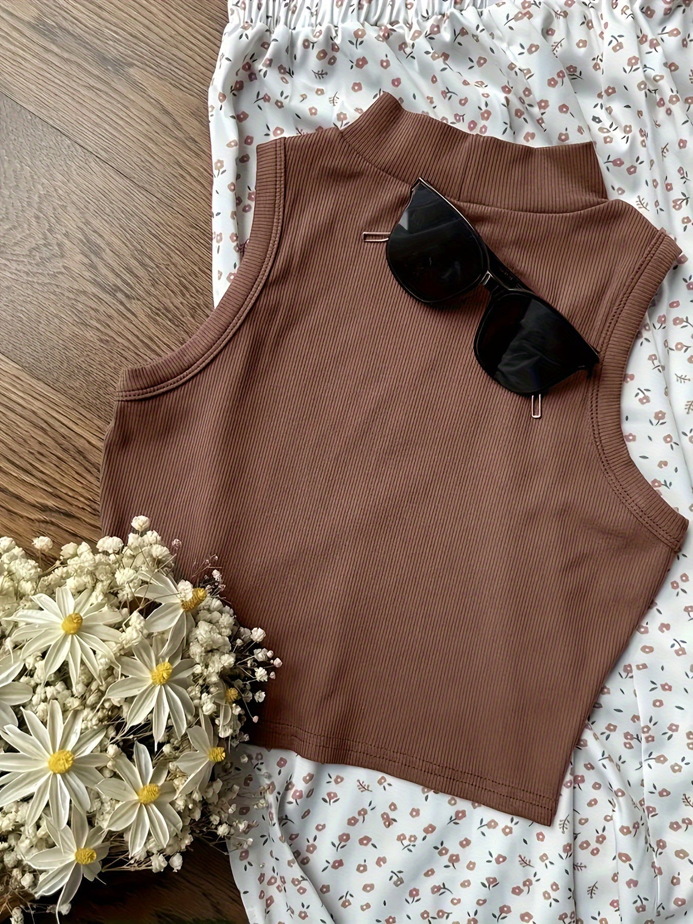 Camiseta sin mangas para mujer estilo elegante con cuello alto para primavera/verano