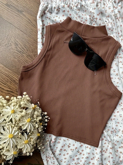 Camiseta sin mangas para mujer estilo elegante con cuello alto para primavera/verano