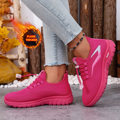 Baskets femme matelassées rose fuchsia à lacets élastiques