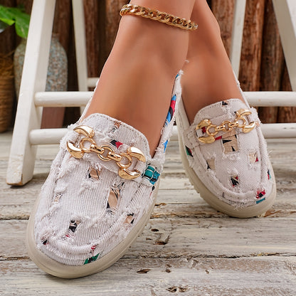 Mocassins Femme Style Décontracté Chic à Enfiler avec Chaîne Décorative – Mode Printemps