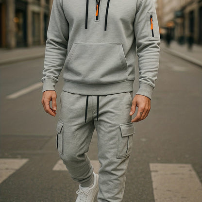 Ensemble Homme Survêtement Capuche et Pantalon Cargo Molletonné Uni