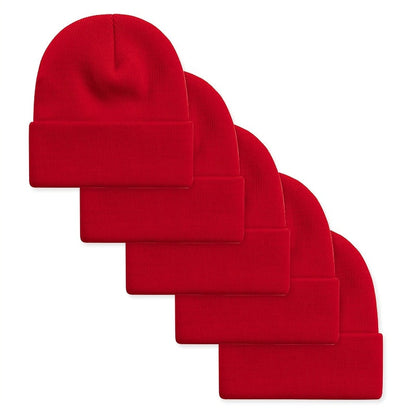 Lot de 5 Bonnets en Maille Côtelée avec Revers – Couleurs Assorties ou Unies