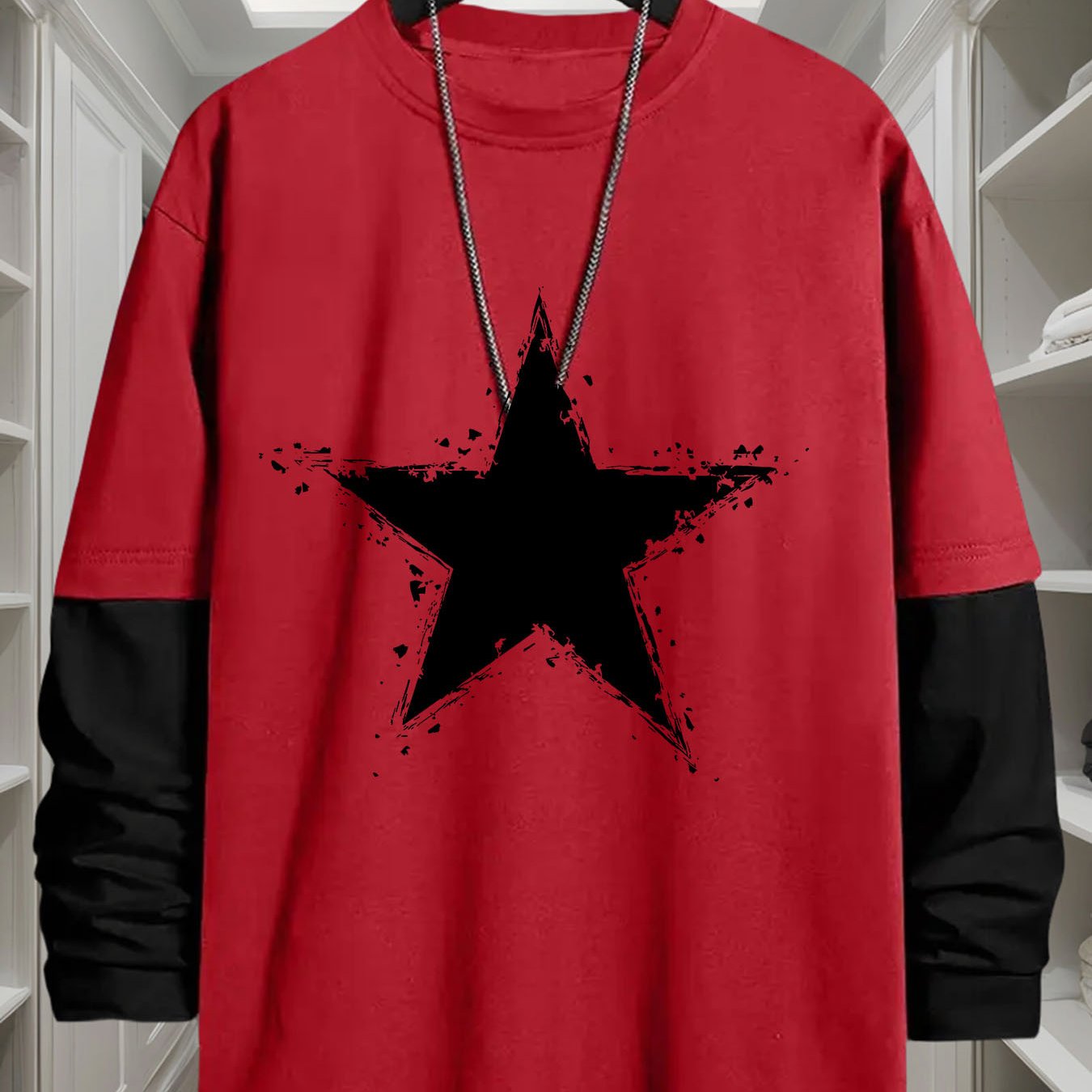 T-shirt manches longues homme coupe décontractée motif étoile grunge