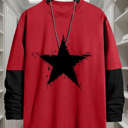 T-shirt manches longues homme coupe décontractée motif étoile grunge