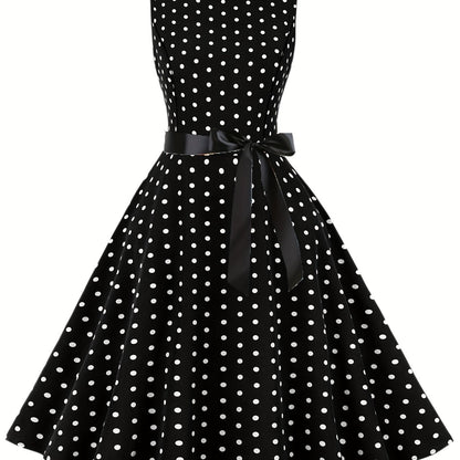 Vestido vintage sin mangas con lunares para mujer, estilo retro acampanado, ideal para el verano y ocasiones especiales