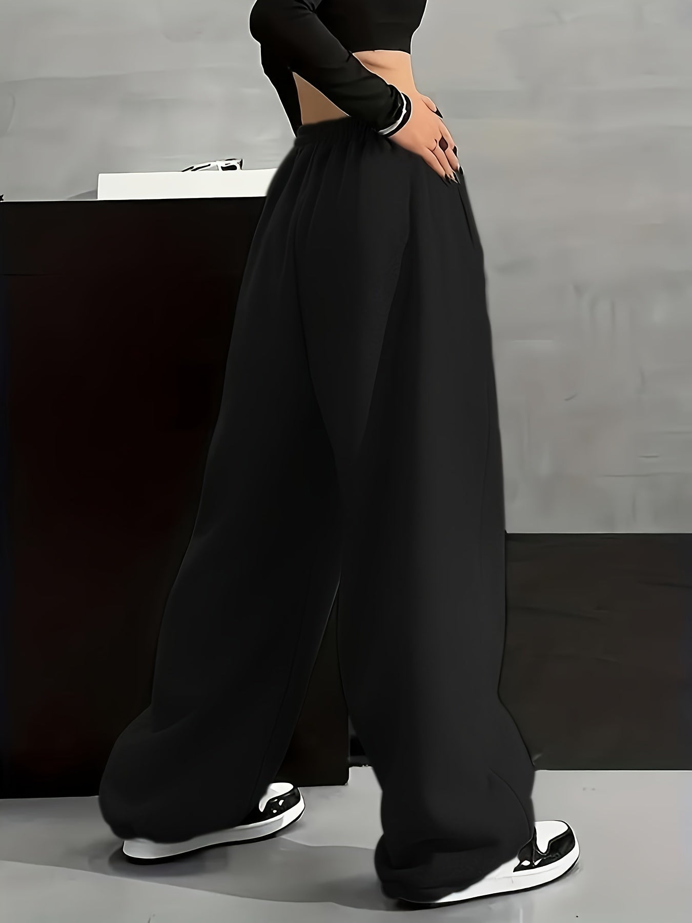Pantalon large décontracté Femme avec imprimé phases de lune, taille élastiquée et poches