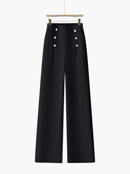 Pantalon large taille haute à boutons élégants pour femme - Style décontracté chic