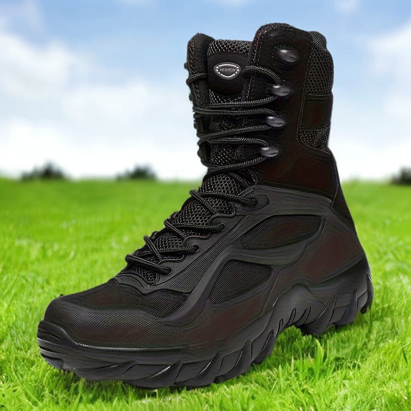 Bottes tactiques montantes noires à lacets et semelle crantée pour homme