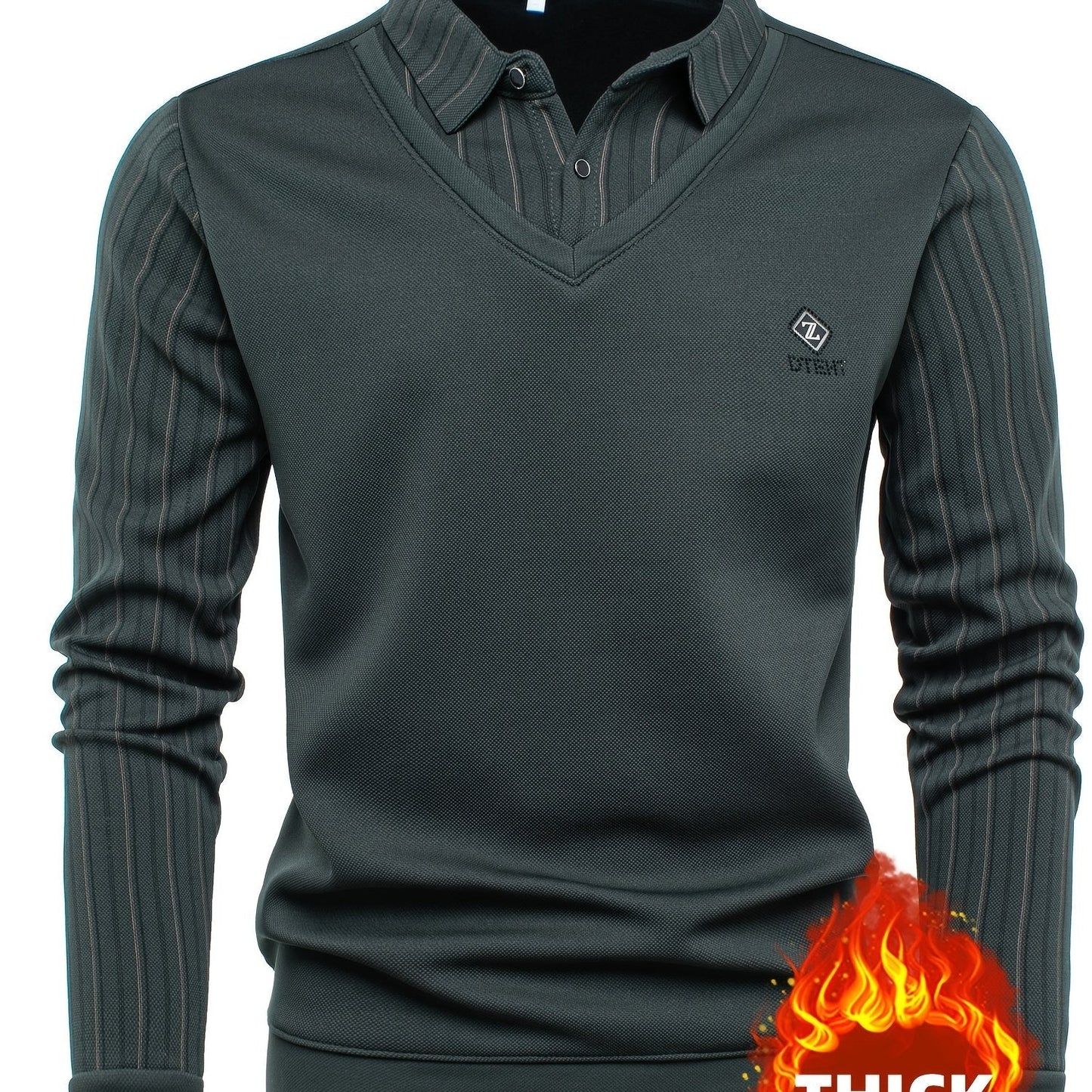 Pull Col V Homme Effet Chemise Rayée Manches Longues