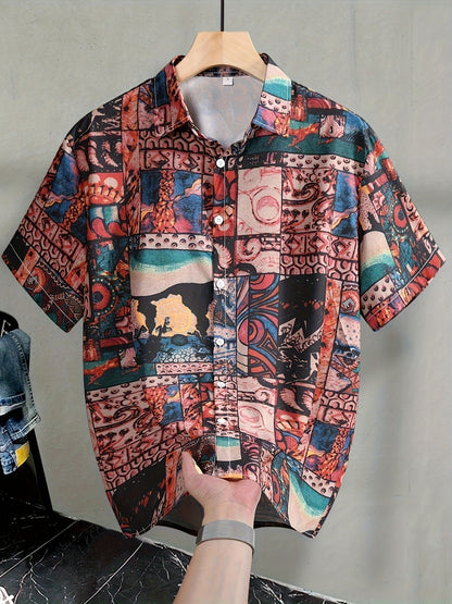Chemise à manches courtes homme style resort imprimé floral graphique – idéale pour vacances et sorties décontractées