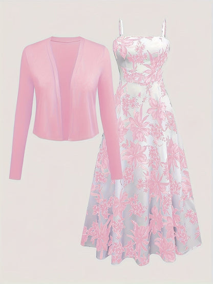 Robe Fleurie et Gilet Léger pour Femme Style Élégant et Décontracté