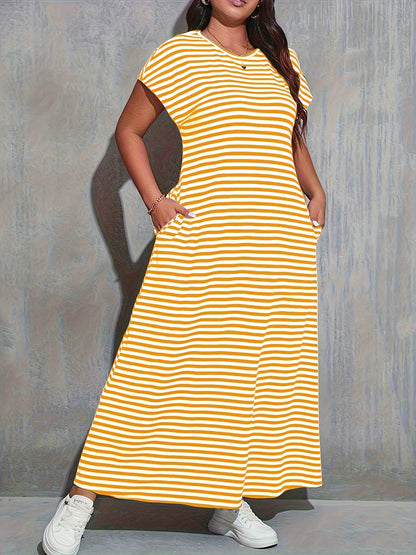 Langes, lässiges Damenkleid mit Streifen, alltäglicher und trendiger Stil