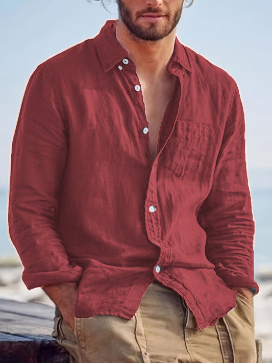 Chemise décontractée pour homme à manches longues style plage – Idéale pour sorties et vacances