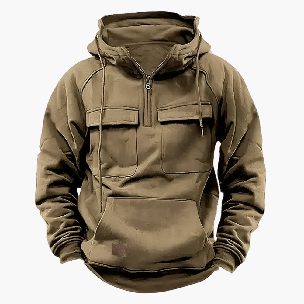 Vinter-hoodie med lynlås i militærstil til mænd – Daglig komfort og varme
