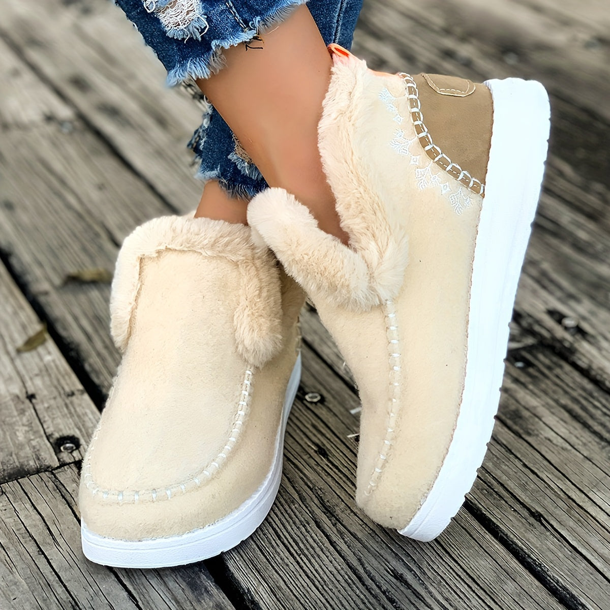 Chaussons montants doublés en fourrure pour femme, style mocassin, diverses couleurs