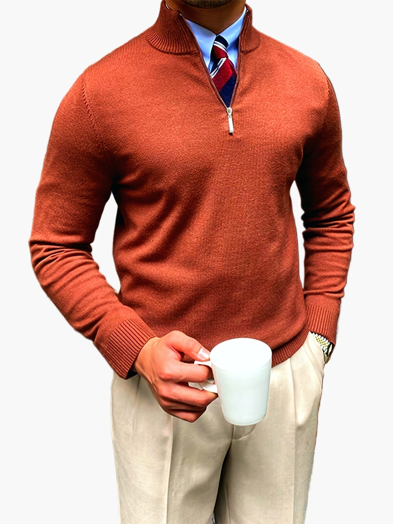 Pull homme col montant zippé style élégant pour affaires et loisirs