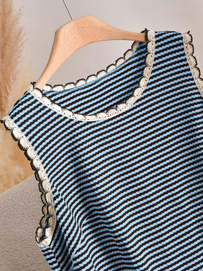 Dames tanktop grote maat elegante stijl met strepen en franjes, voor lente en zomer